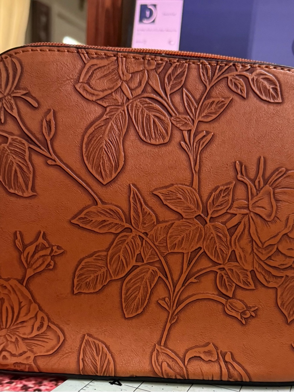 Embossed Floral Crossbody Bag in Brown
